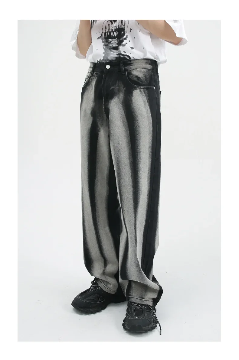 Men's Baggy Wide Leg Jeans Unisex Vintage Washed Blue Denim Trousers High Waist Loose  Straight Male Pants Harajuku Streetwear