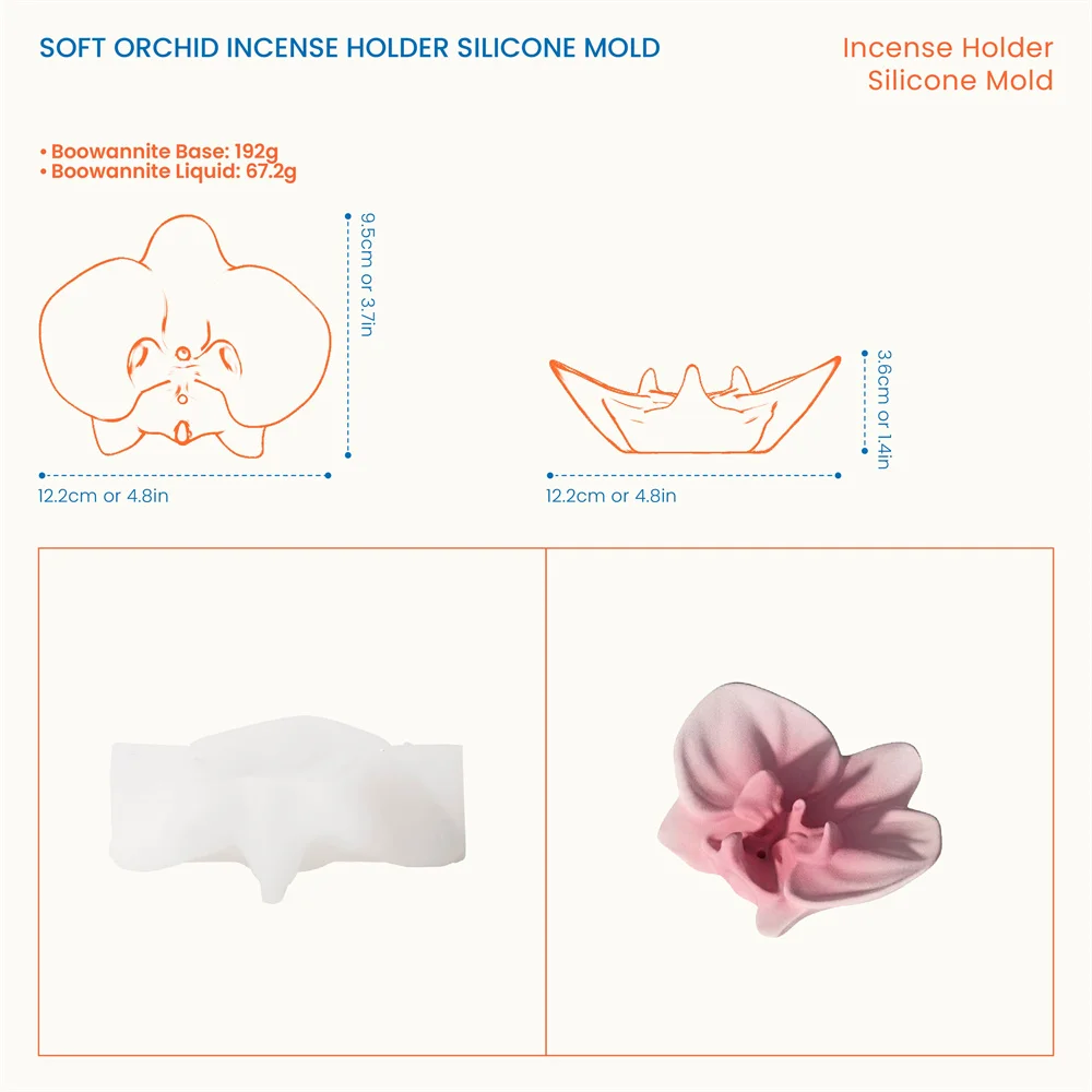 니콜 소프트 오키드 인센스 홀더 콘크리트 실리콘 몰드 DIY 핸드메이드 인센스 버너 석고 제스모나이트 제작 몰드 홈데코