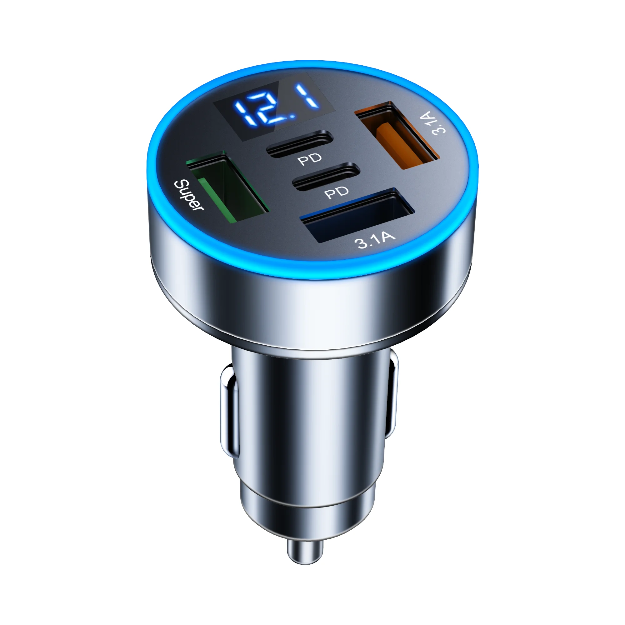 UYUXIO 5-in-1-USB-Autotelefon-Ladeadapter mit Spannungsanzeige, Dual-PD-Anschluss, superschnelles Aufladen für iPhone, Samsung, Huawei, OPPO