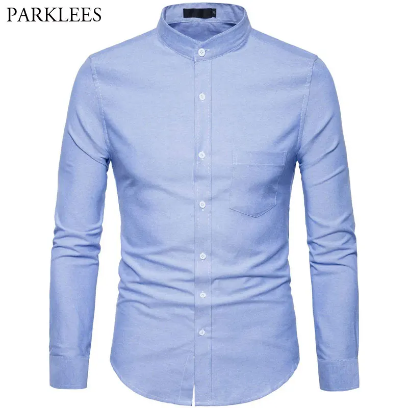 Cotton Shirt Long Sleeve Shirt Men Casual Shirt Oxford Cotton Shirt Men Spring Casual Slim Fit Stand Collar Mens Dress Shirts Long Sleeve Solid Chemise Homme Army Green