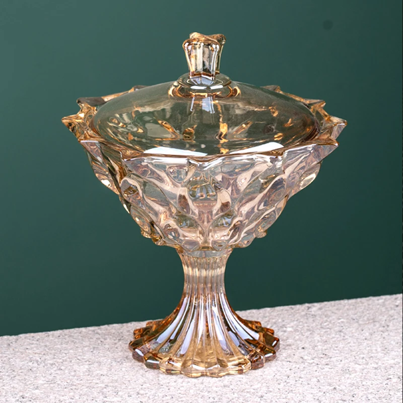 European-style Crystal Glass Ornaments with Lid Small Fruit Plate Home Living Room Large Storage Tank Home Decoration Sugar Tank 3