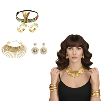 PESENAR Halloween Egyptian Costume Accessories for Women Gold Egyptian Queen Headpiece with Metal Snake Arm Cuffs Swirl Bracelet