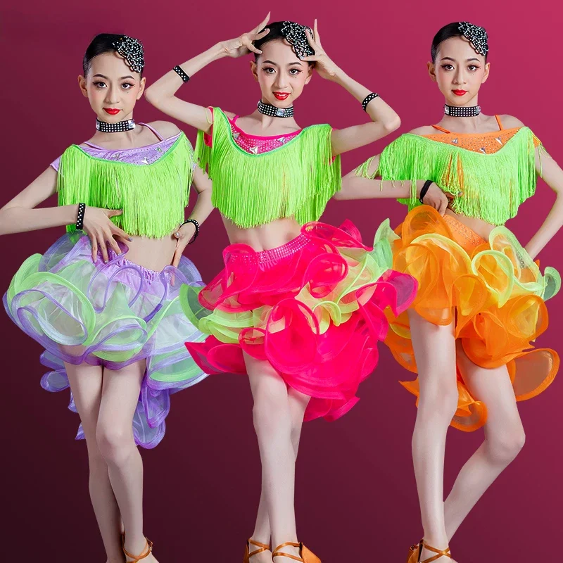

Girls Latin Dance Dresses Tango Salsa Costume Ballroom Cha Cha Samba Competition Dance Constume Children Latin Practice Clothes