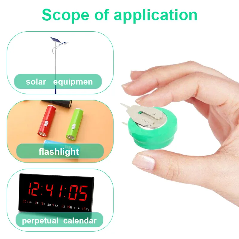 Bateria Recarregável Ni-mh Célula Moeda Botão com Pinos de Soldagem Temporizador de Brinquedo Energia Solar Elétrica 1.2v 60mah 10100 Pcs - Image 2