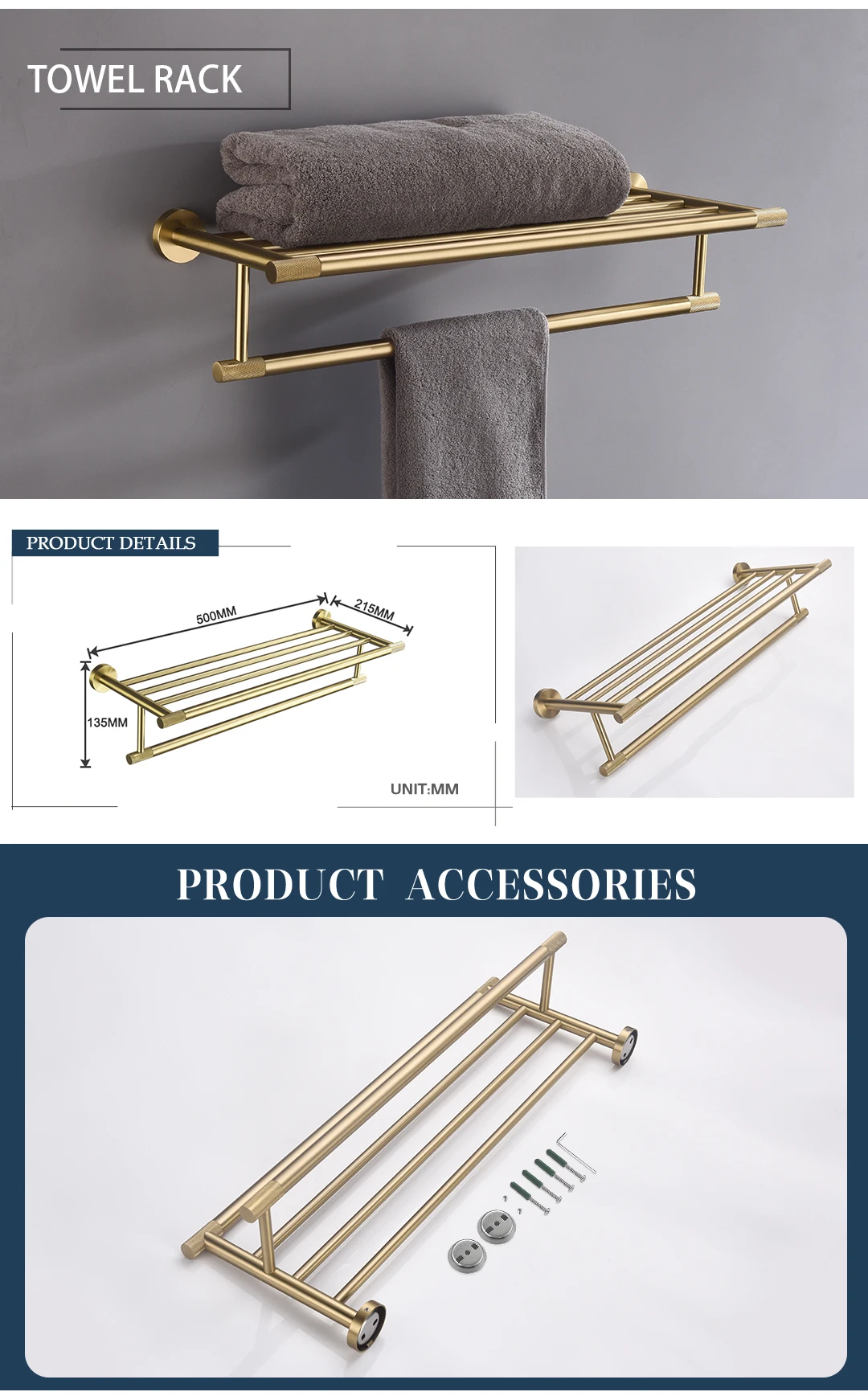 Brushed Gold Bathroom Accessories Hardware Kit