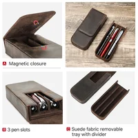 Étui à stylos de luxe en cuir véritable à 3 fentes, avec porte-plateau amovible, trousse à crayons, pochette de fournitures scolaires et de bureau, cadeau créatif 5