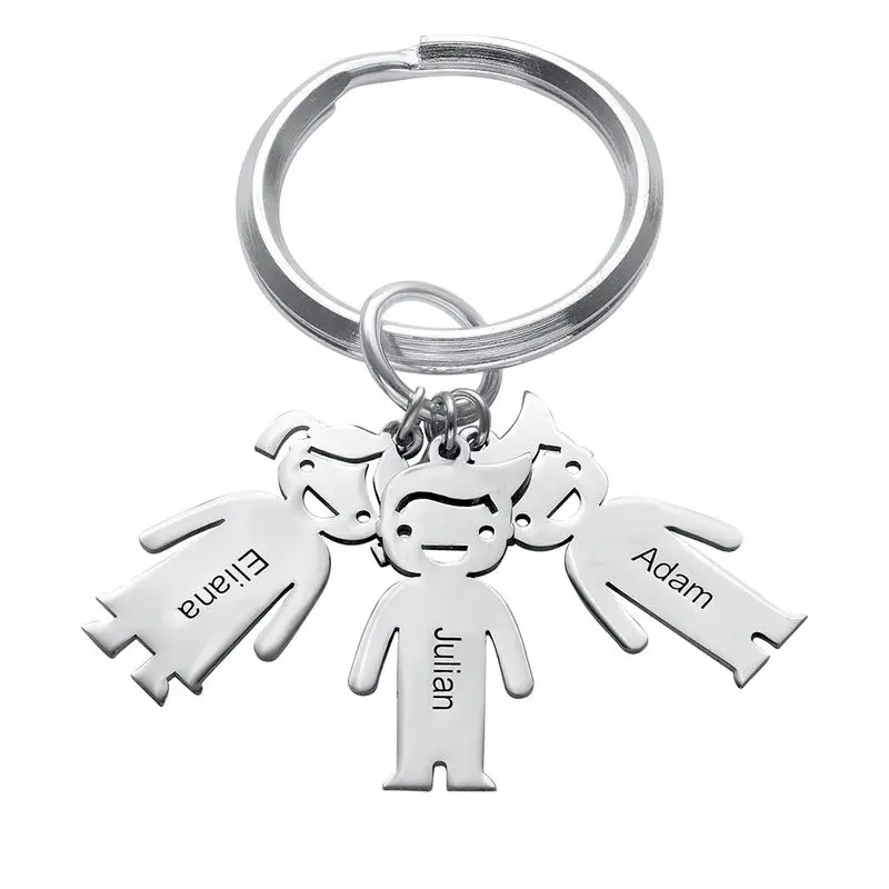 

Personalized Keychain with Stainless Steel Boy Girl Dog Cat Charms Custom Kid Name Memory Gift for Family Mom Dad Friends