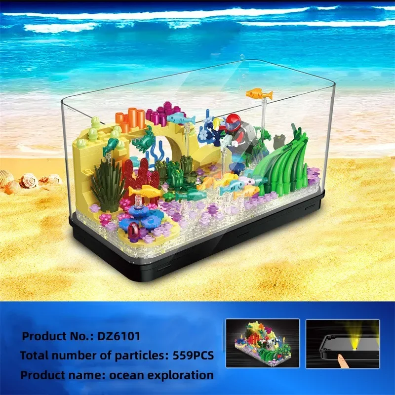 

Creative Fish Tank Aquarium Building Blocks 31122 with LED Light Mini Particle Bricks Toys Fishbowl Decoration Gift For Kid