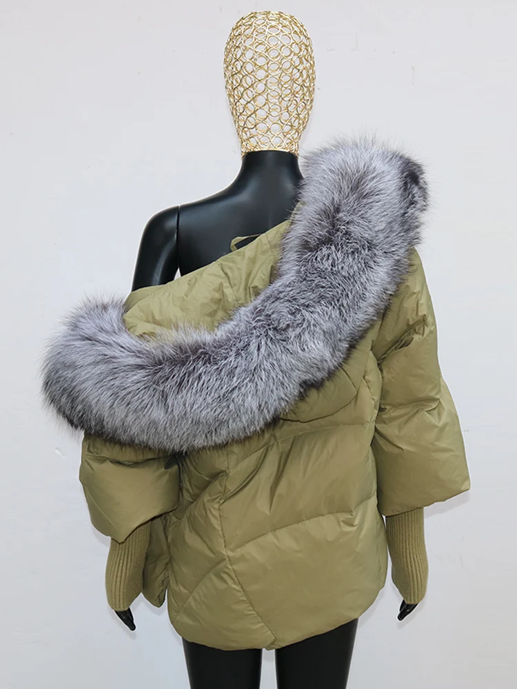 Women Coat White Duck Down Jacket Super Large Real Red Fox Fur Collar Hooded New Fashion Outerwear Puffer Jacket New