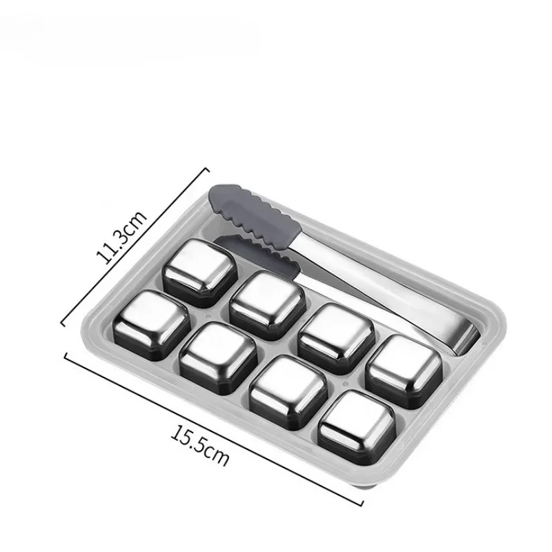 6 Piece Whiskey Ice Cubes Set Silicone Head Tongs Ice Cube Trays Stainless Steel Cubes Reusable