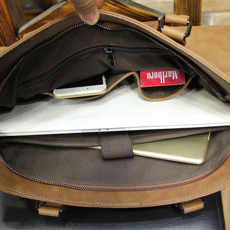 Men Vintage Business Leather Briefcase Travel Tote Laptop Bag