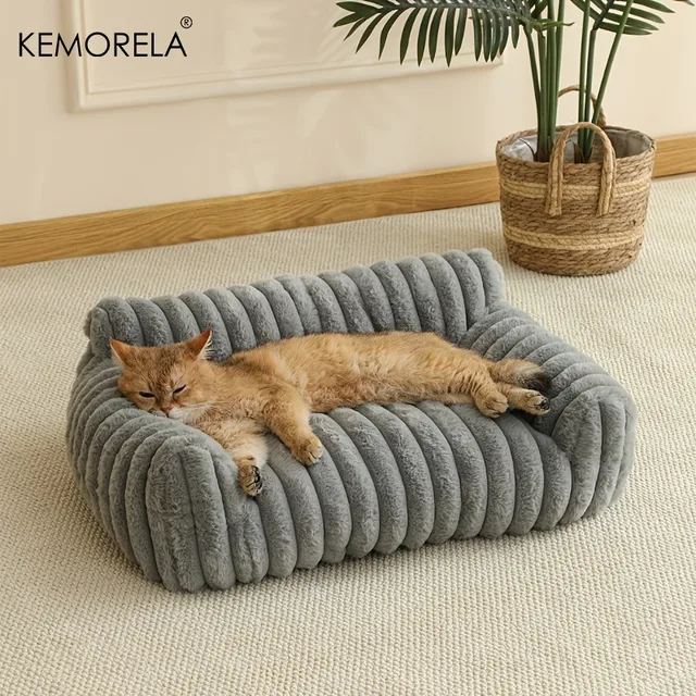 KEMORELA – canapé-lit rayé pour chat, 1 pièce, lit pour animaux de compagnie en Polyester doux, respirant pour toutes les saisons, adapté au couchage des chats de petite à moyenne taille 1