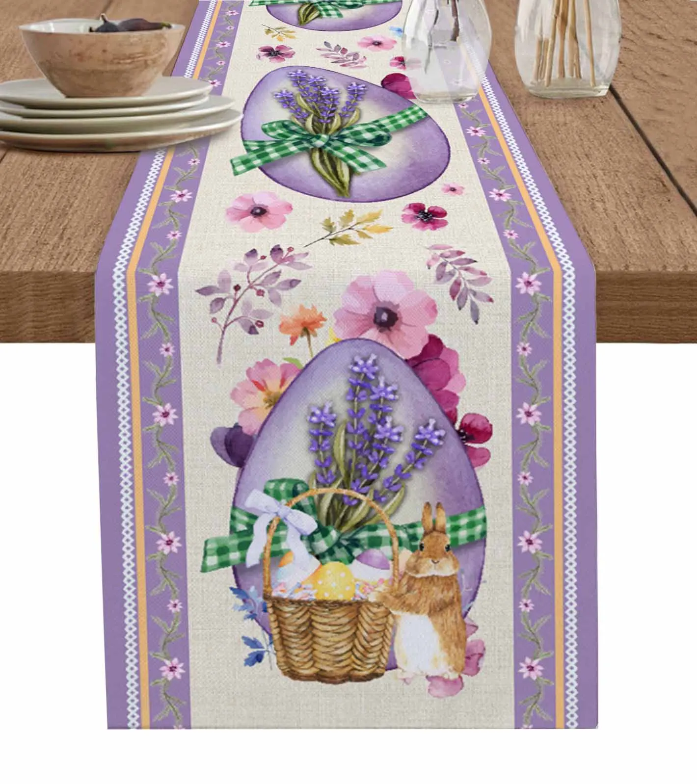 

Rabbit Easter Flower Purple Egg Table Runner Decoration Home Decor Dinner Table Decoration Table Decor