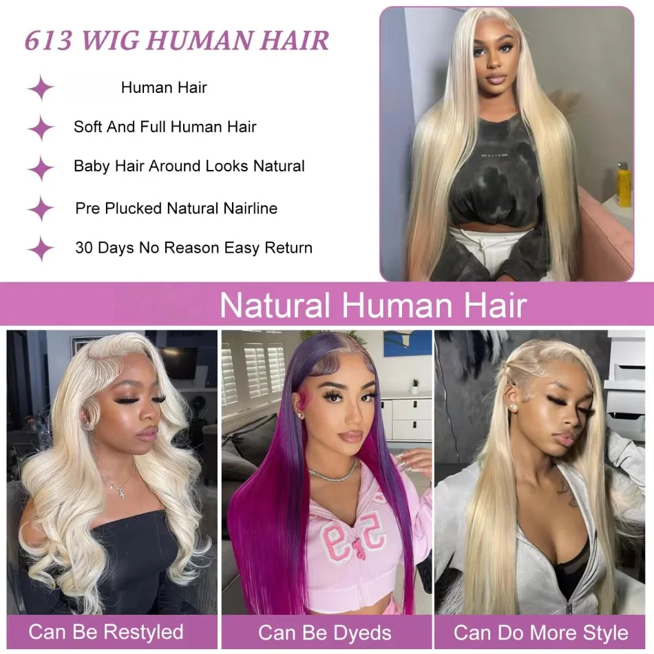Blonde 613 Human Hair Wigs Straight Hd Lace Frontal Wig 13X6 Brazilian Wig For Black Women 30 40 Inch Lace Front Wig 230 Density 3