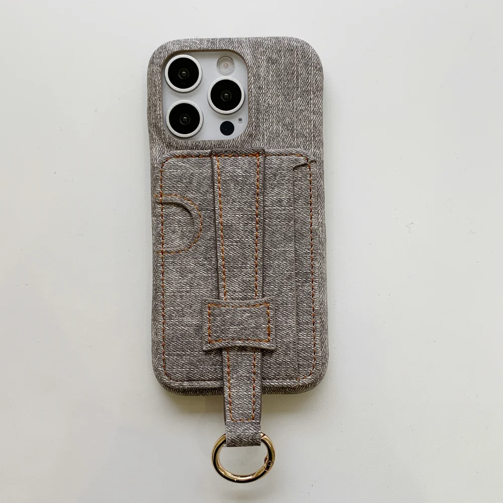 Luxury Denim Leather Wrist Strap Wallet with Card Holder and Shockproof Back Cover