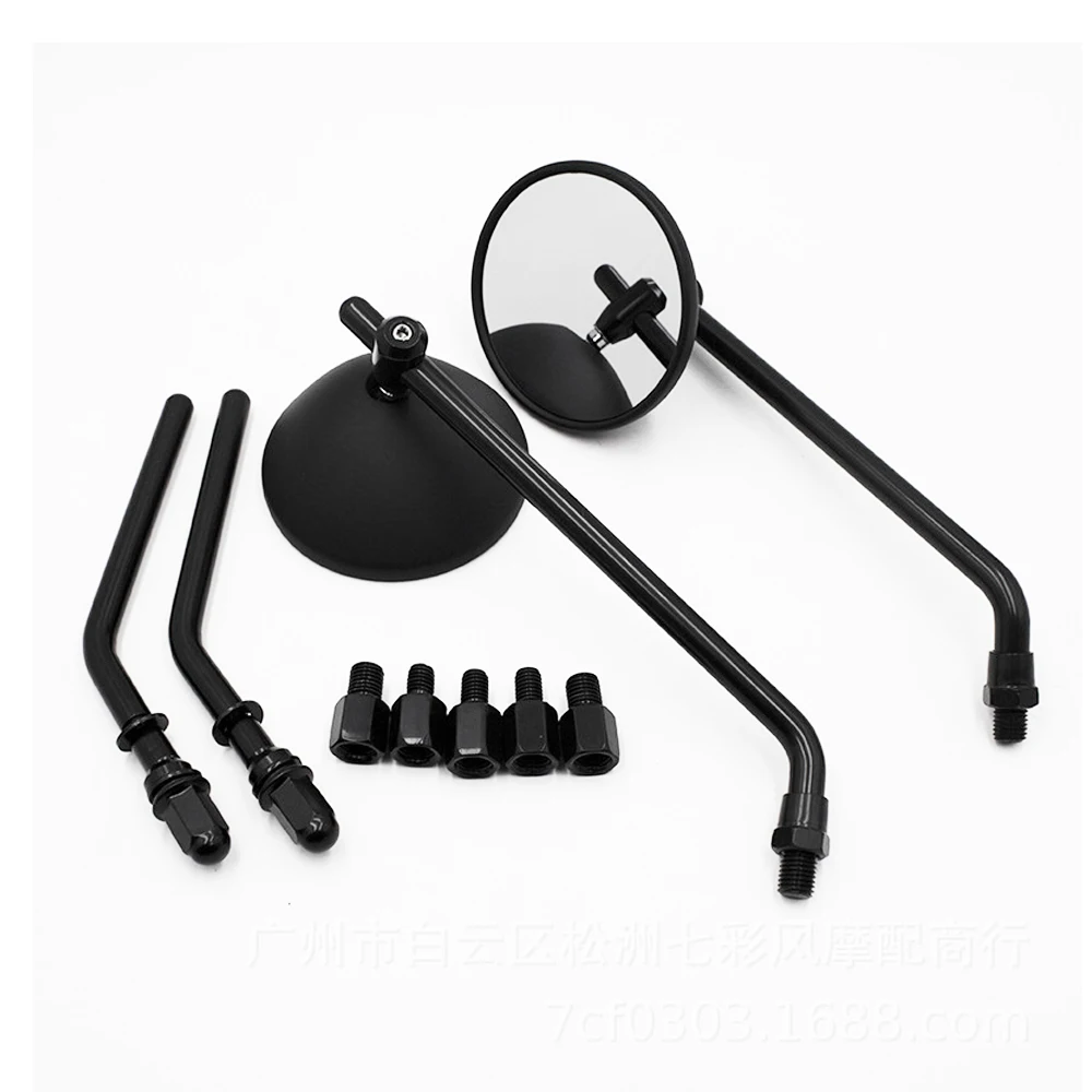 10mm Round Motorcycle Rear View Mirrors Black Retro Cafe Racer