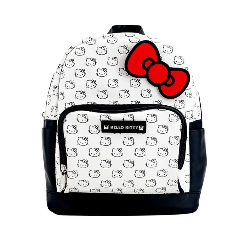 

MINISO Hello Kitty Fashion Backpack for Women Girls PU Leather Waterproof Lightweight Large Capacity Casual Cute Designer Bag