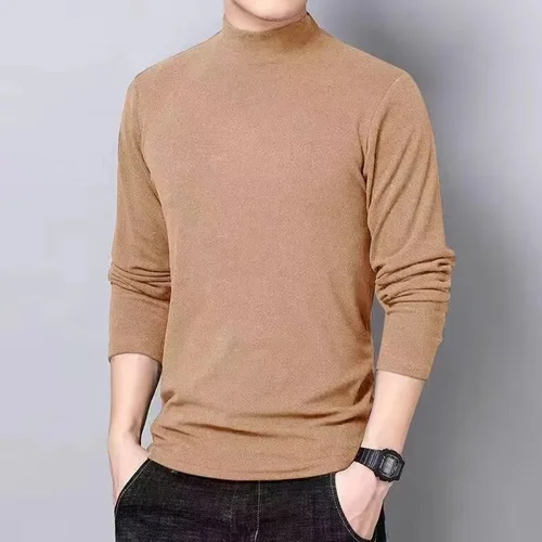 남성용 하프 터틀넥 보온 셔츠, 탄력 있는 양면 플리스 탑, 단색 긴팔, 자체 발열 보터밍 셔츠 3