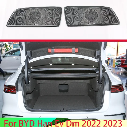 

For BYD Han Ev Dm 2022 2023 Car Accessories Stainless Steel Rear Trunk Tweeter Horn Cover Decorated With Sequins