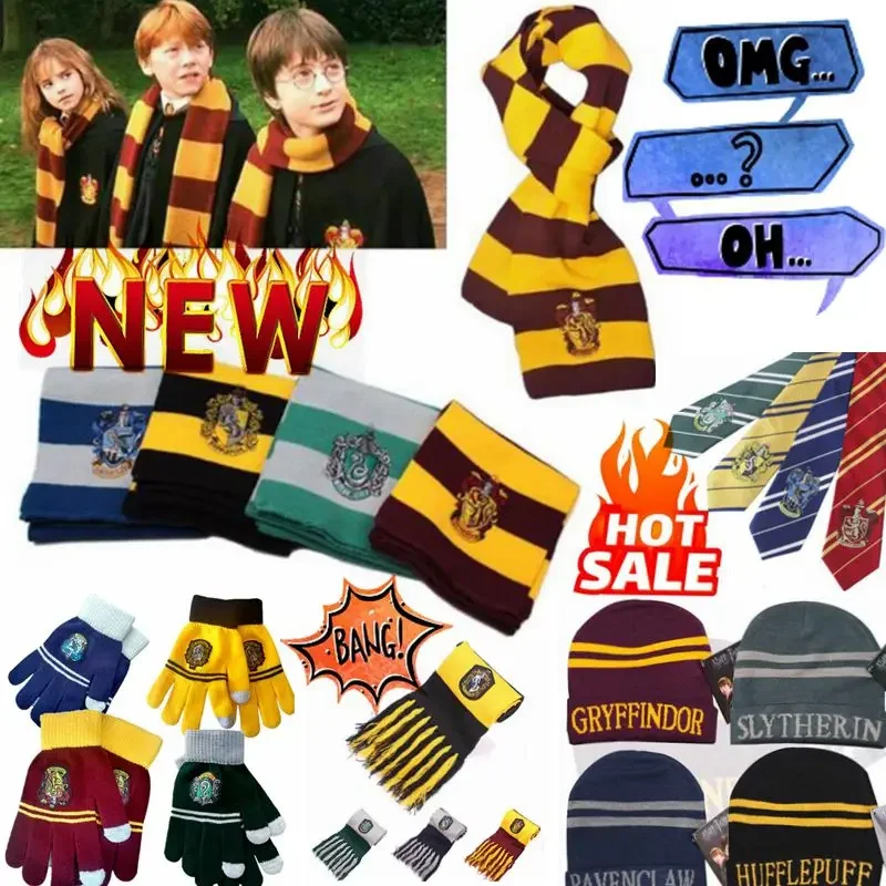 NEW School of Witchcraft and Wizard Scarf Tie HarryyPotter Hermione Ron Malfoy Scarf Hat Gloves Anime Cosplay Costume Warm Gifts