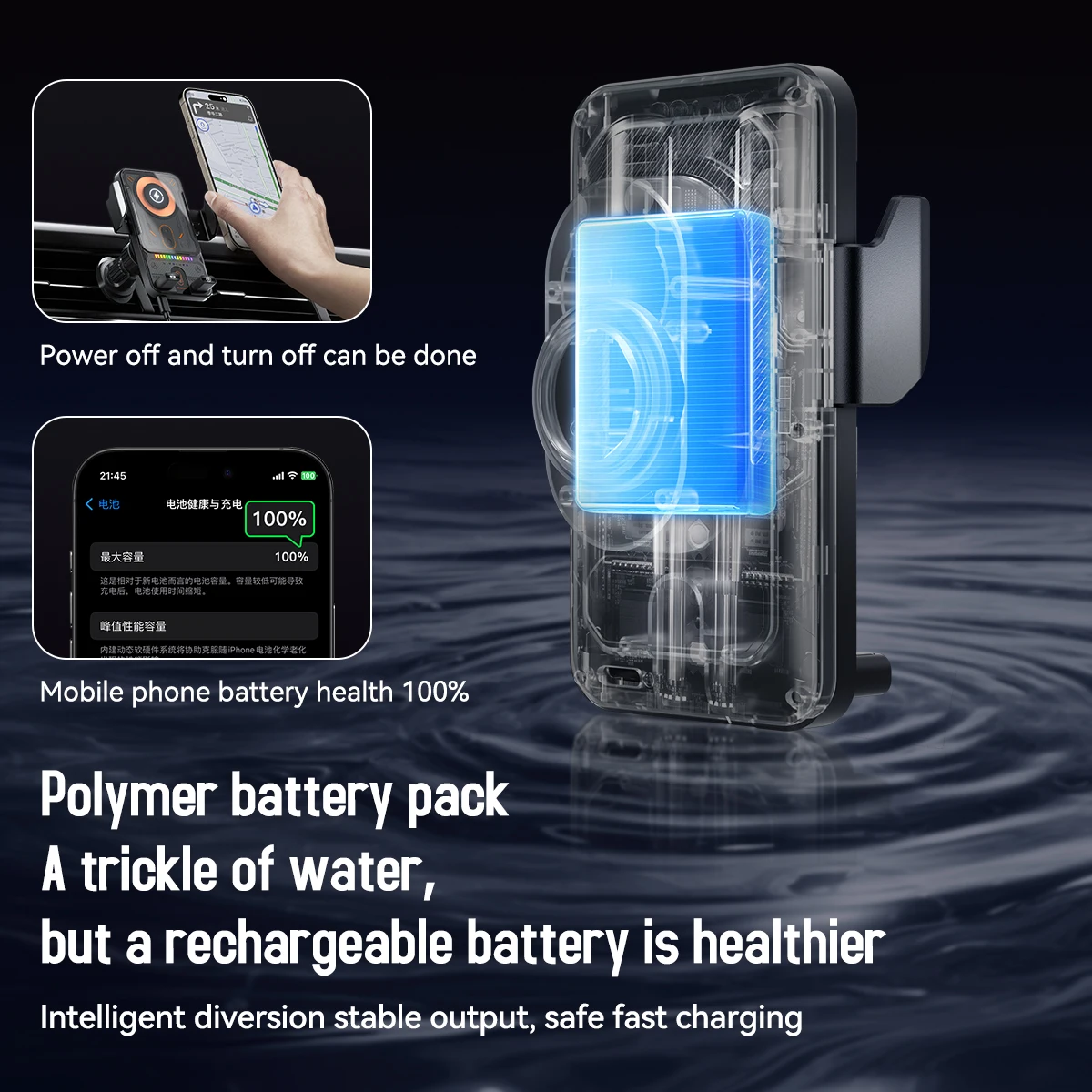 Universal Car Air Vent Phone Holder with 15W Wireless Fast Charging and Electric Rotating Feature