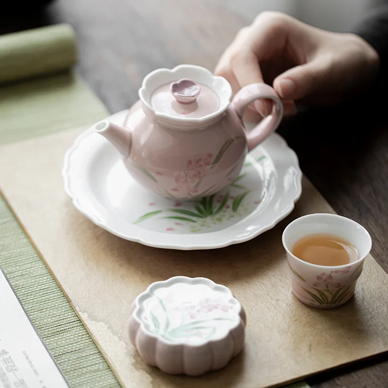 Handmade ceramic creative pomegranate teapot pure hand-painted orchid brewing teapot single pot with filter ball hole