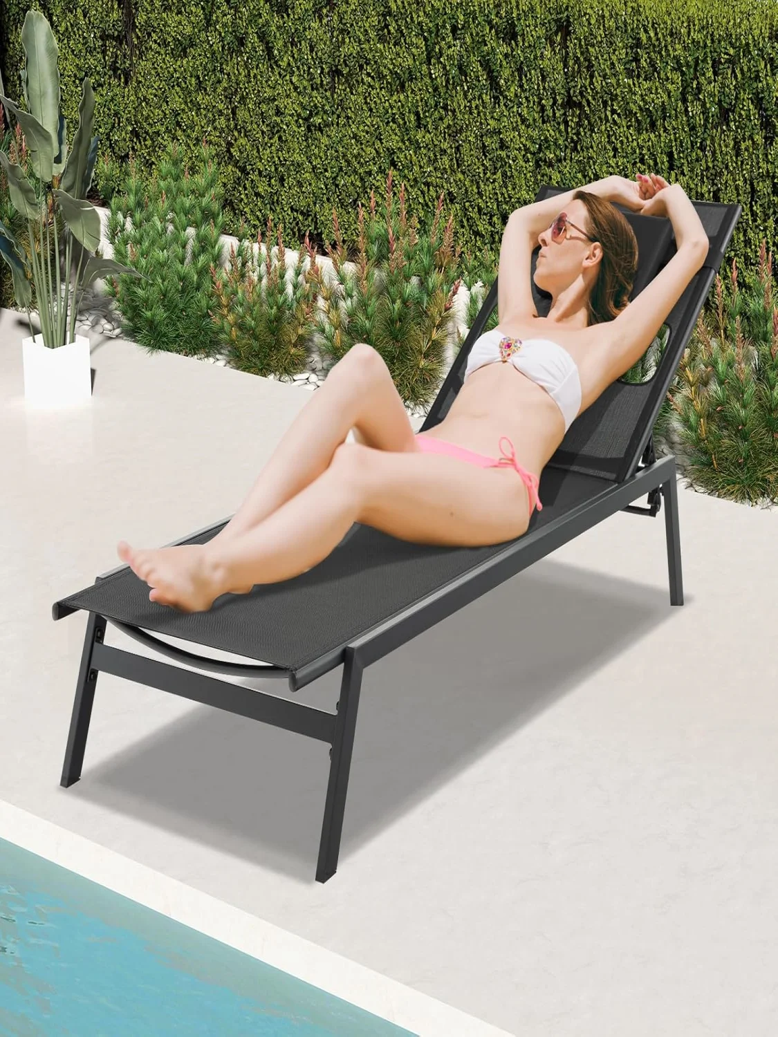 Terrassen-Bräunungs-Loungesessel, 5-facher Outdoor-Liegestuhl mit Gesichtsloch am Pool – Detail 1