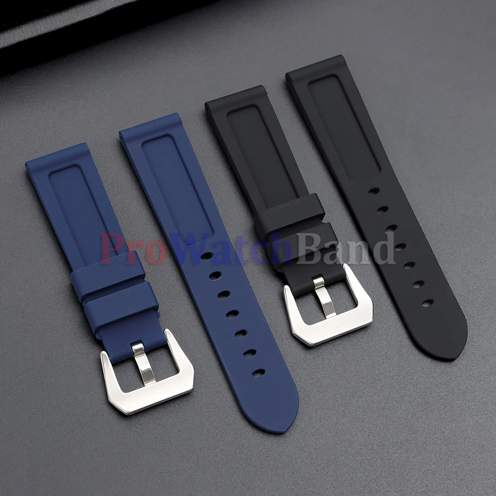 Stitched Sports Silicone Watch Band in Blue and Yellow - Soft Rubber Strap