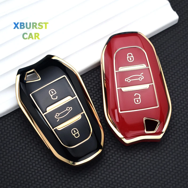 KUNIO Custodia Chiavi Auto In TPU Per Peugeot/Citroën – 3 Tasti, Con Portachiavi In Lega, Blu - 3