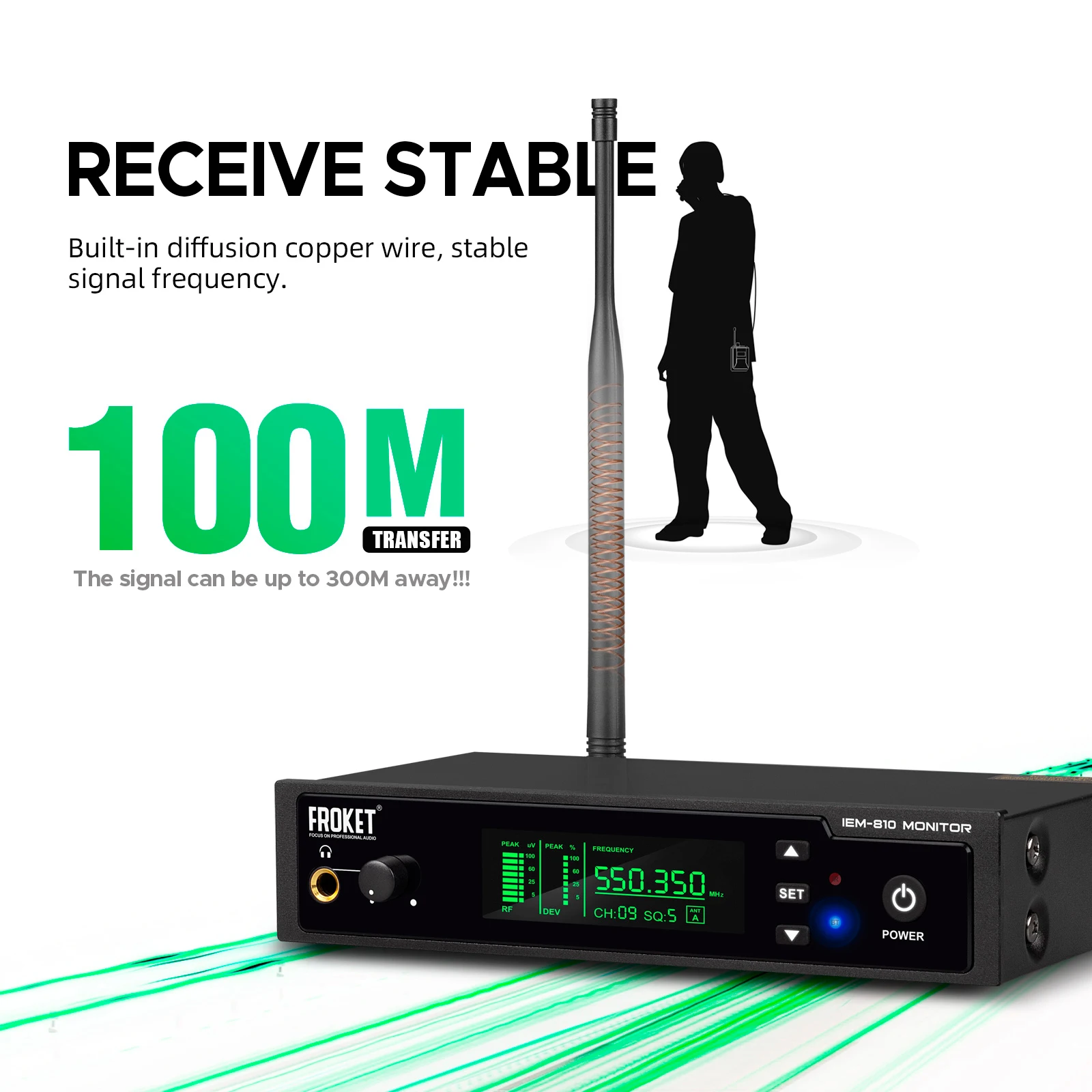 Wireless In Ear Monitor FROKET IEM-810 UHF Wireless In-Ear Monitoring System Range 80m 530-580MHZ Stage Performance Recording Band Drummer Church