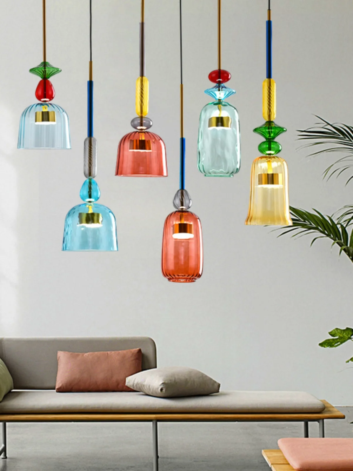 Nordic Macaron Stained Glass Chandelier Restaurant Shop Modern Lampshade Bar Table Small Chandelier chandelier lighting