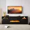 Fireplace TV Stand with Two Hinged Doors for TVs UP to 80", LED Lights & Storage Cabinets, TV Stand 1