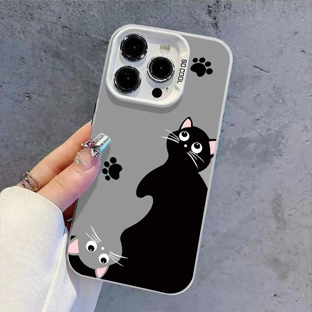 Cute Cat Silver IMD Couple Phone Cover Case