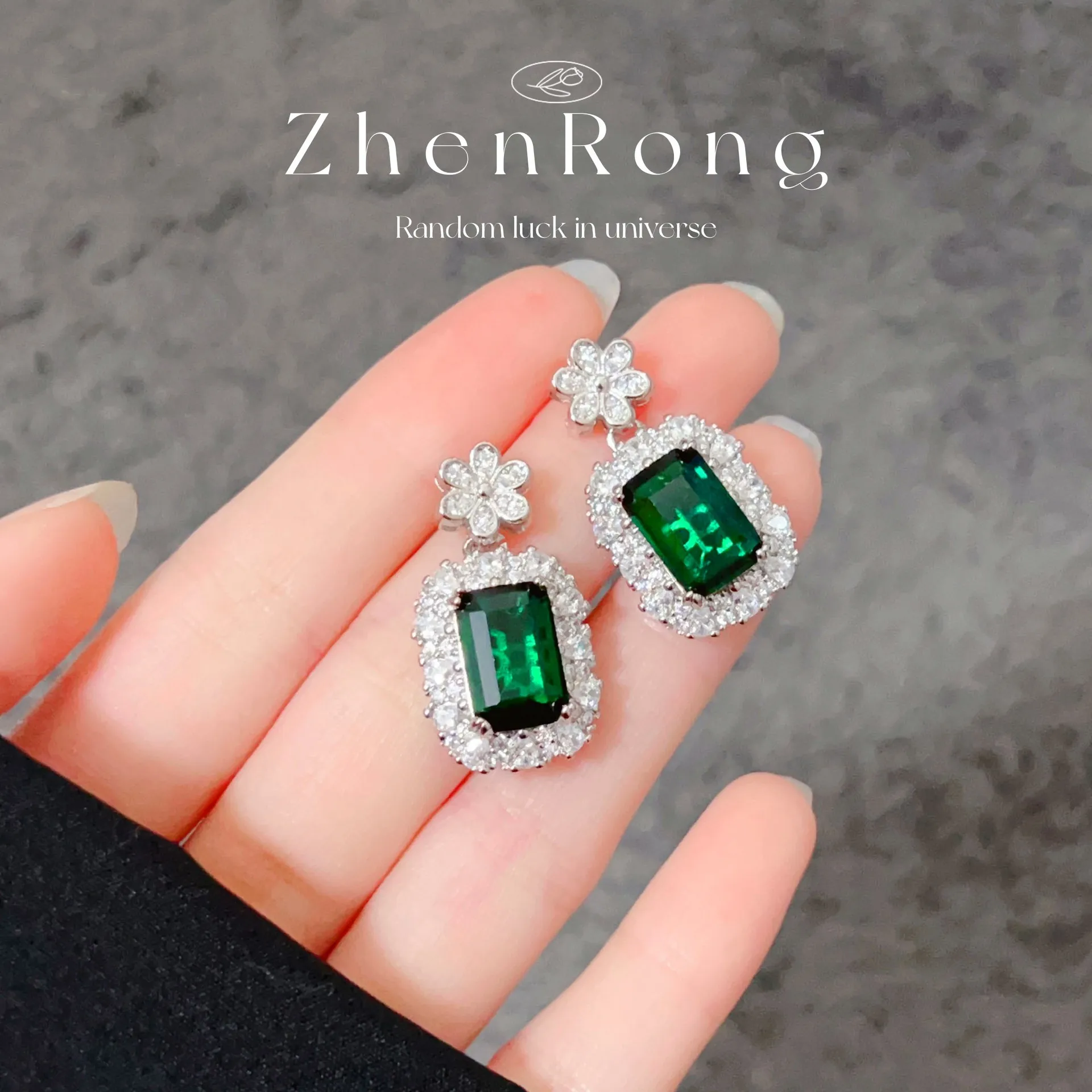 

Fashion Flower Design Emerald Cubic Zircon Green Stone Silver Color Earrings For Women Bridal Wedding Jewelry Accessories Gifts