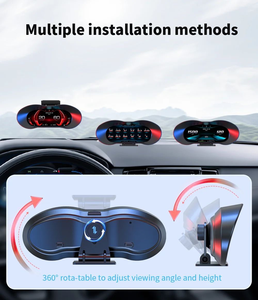 OBD GPS Dual System HUD P5 OBD2 Head Up Display Digital Speedometer Slope Meter