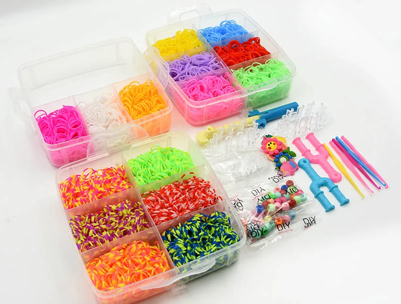 DIY Rubber Band Loom Bracelet Gift Box Loom Band Weaver Kit Loom Band Kit Loom Band Weaver Rubber Band Bracelet Kit Jewellery Making Kit Friendship Bracelet Making Kit Three-layer Weaving Machines Knitting Toys Crafts for Kids 4500pcs 15 Colors
