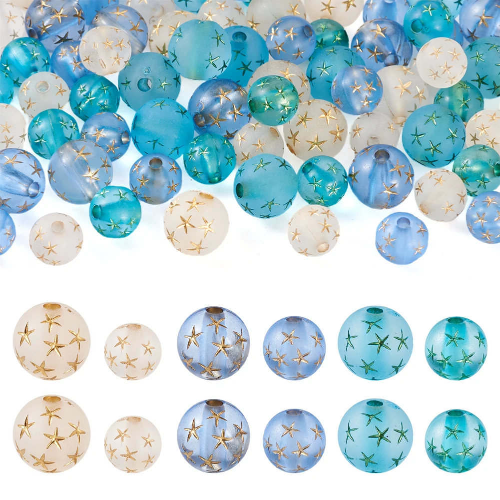 

8mm Transparent Resin Beads Frosted Round with Enlaced Star Loose Beasd for Bracelet Earrings DIY Jewelry Making