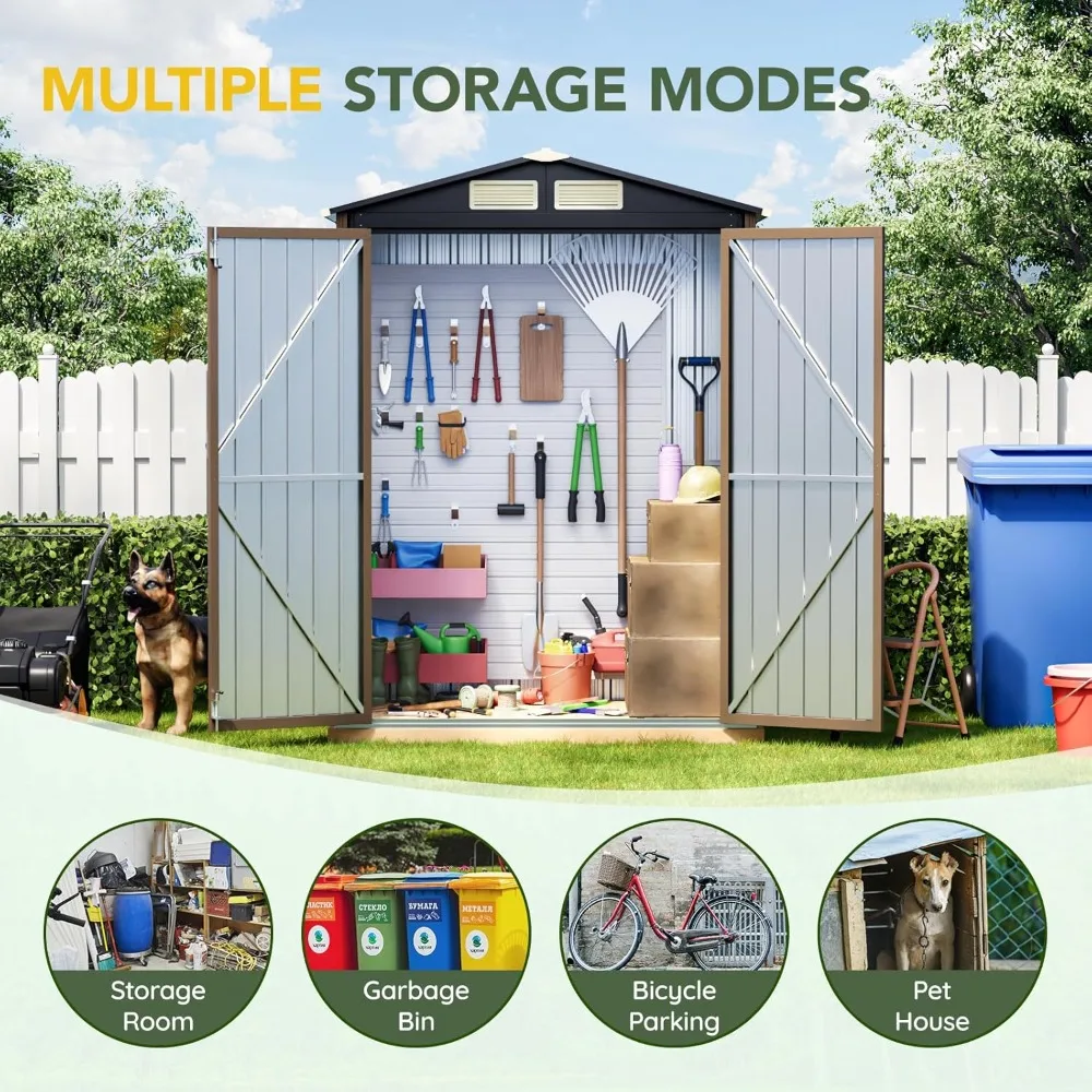 5x3FT Outdoor Steel Storage Shed, Lockable Doors, Compact Metal Tool Shed for Garden, Backyard, Patio, Utility, and Bike Storage