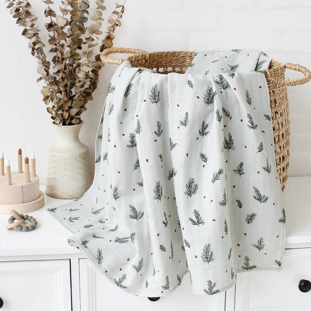 Baby Swaddle Wrap 100% Organic Cotton Muslin Blankets for Newborn Infant Receiving Blanket Swaddle Flower Print Gauze Bath Towel_voghion.com