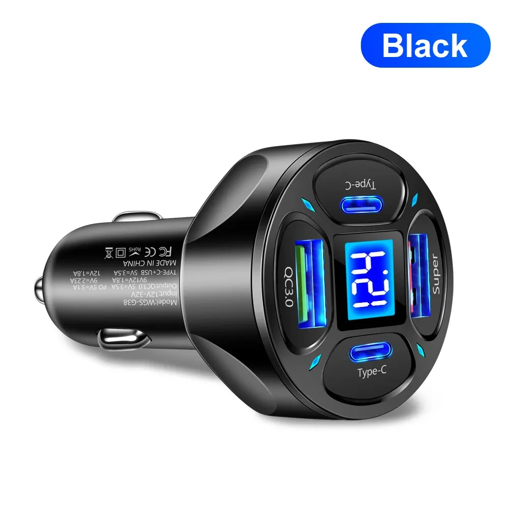 66W 4 Ports USB Car Charger Fast Charging PD Quick Charge 3.0 USB C Car Phone Charger Adapter For iPhone 13 12 Xiaomi Samsung