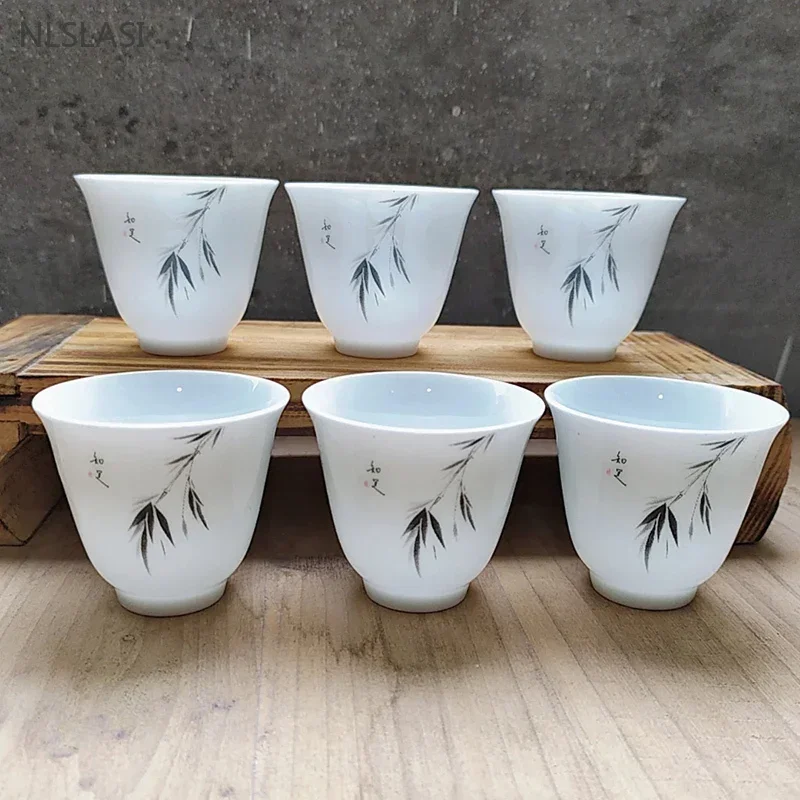 6pcs/40ml Japanese Ceramic Tea Cup Set Retro White Porcelain Tea Bowl Sake Cups Coffee Mug Household Handmade Master Cup
