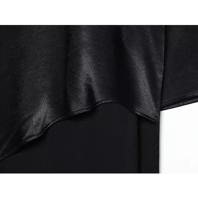 Asymmetry Black Satin Elegant Long Blouse Woman 2025 Women's Irregular Loose Stand Neck Long Sleeve Shirts And Blouses Top ﻿