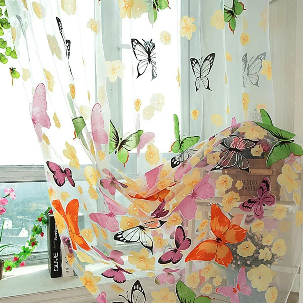 

Translucent romantic butterfly patterned tulle curtains, 1 piece home curtains, bedroom, children's room decorative curtains
