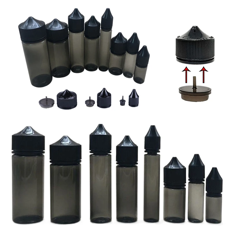 10Pcs Empty 10ml-120ml Black Plastic PET Dropper Bottles Vape Oils Containers E Juice Liquid Drop Bottle With Childproof Caps