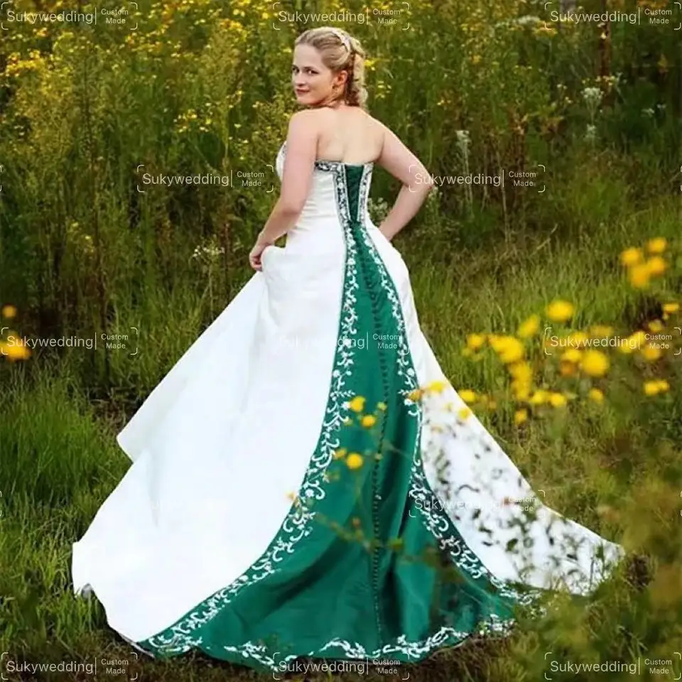 green emerald velvet dress FairOnly M368 Women's Colorblock Bridal Wedding Dress (L, White Green) at  Amazon Women's Clothing store