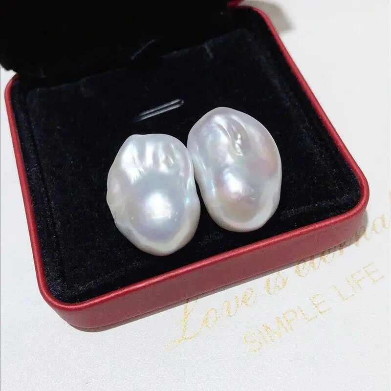 

Huge AAA 16-20mm real natural South Sea white baroqe Pearl Earrings 18Kp