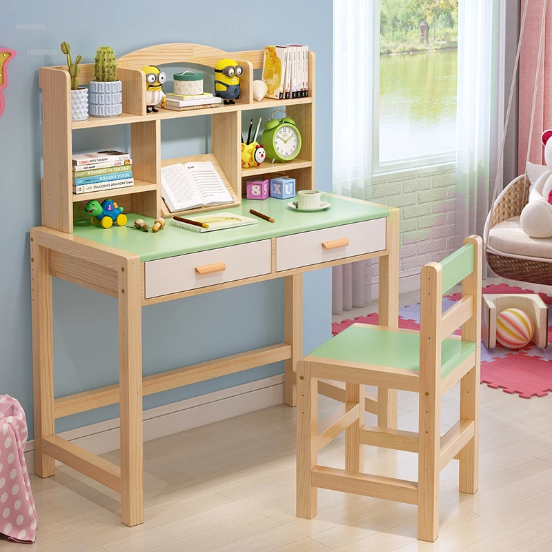 Solid Wood Children Tables Can Lift Children's Study Desk Simple Home Children's Homework Writing Desk Chair Set Children Tables