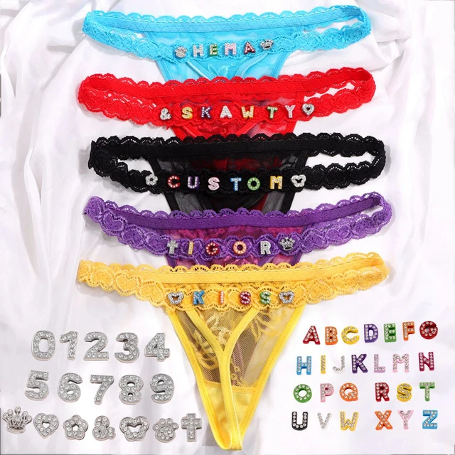 Custom Sexy Colorful G-string Thong Crystal Letters Lace Waist