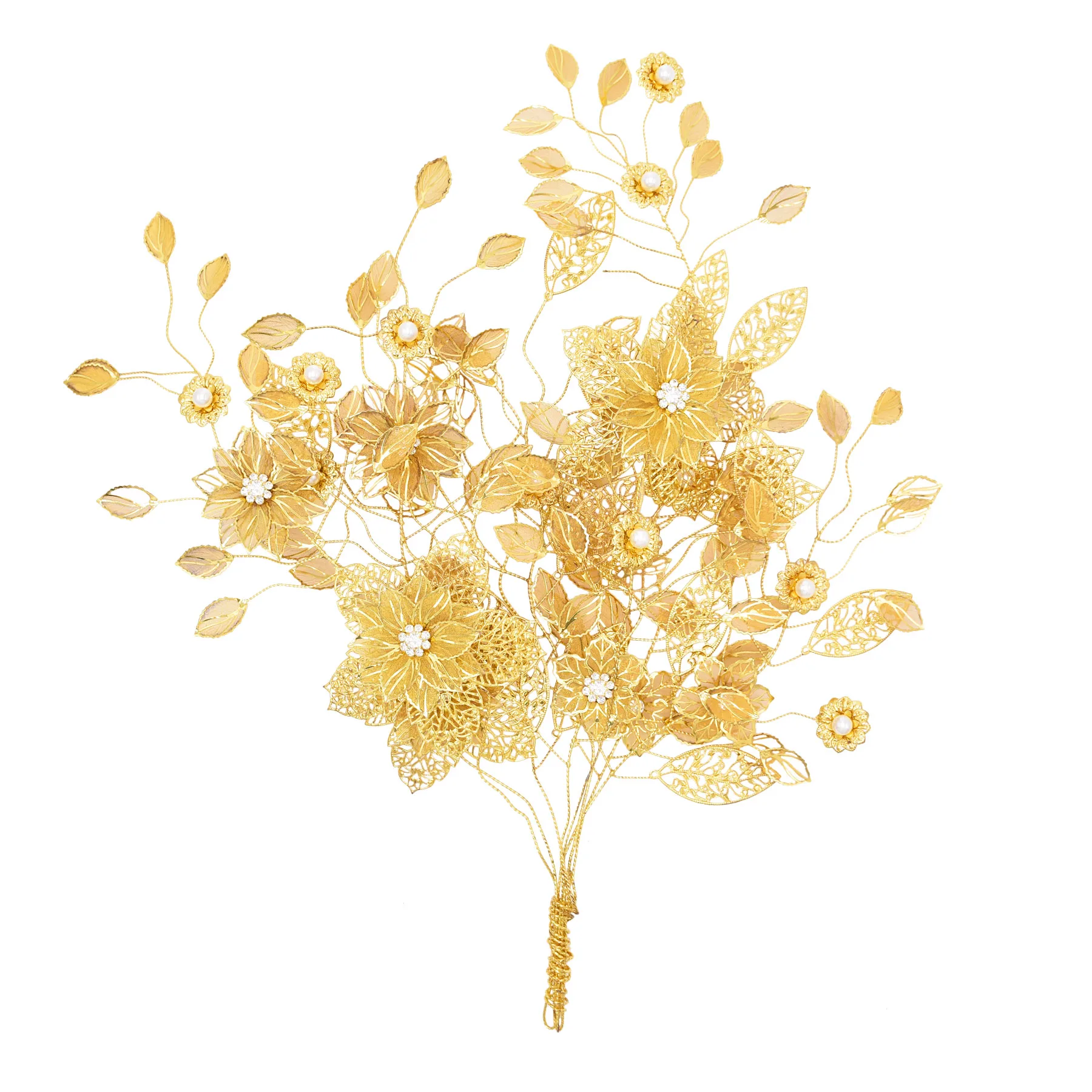 New-Customized-Version-Wedding-Gold-Bride-Metal-Flowers-and-Leaves ...