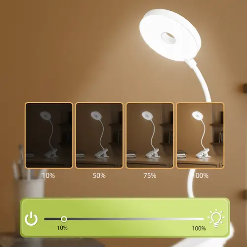 Clip-On Desk Lamp Portable LED Desk Lamp Desktop Book Lamp Timed Stepless Dimming 1200 Mah Eye Protection Reading Study Lamp - Image 3